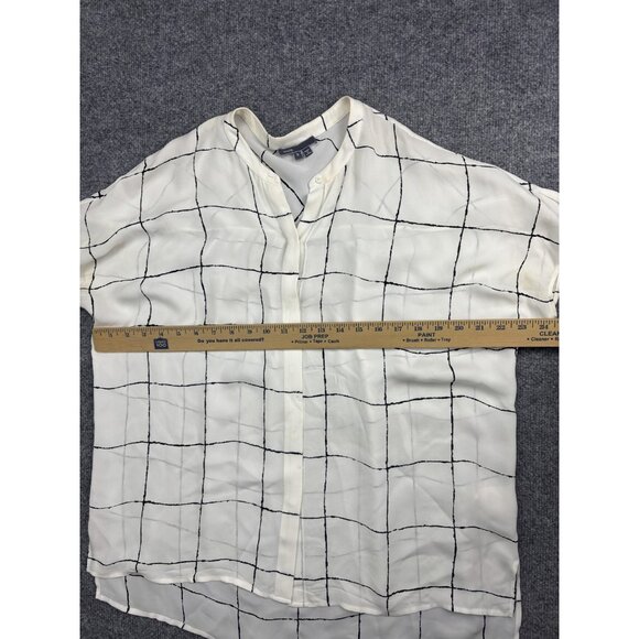 Vince Shirt Womens Small Ivory Silk Windowpane Grid Short Sleeve Blouse Flowy - Picture 3 of 9